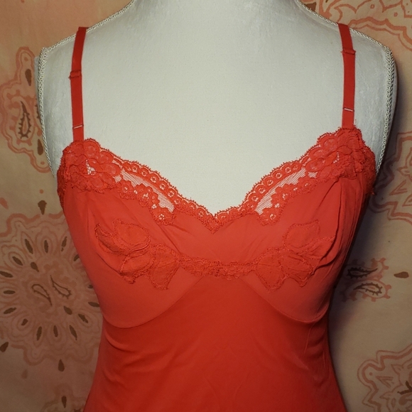 NWOT Vintage Sexy Hot Red Slip. Lace Nylon Chemise - Picture 10 of 10